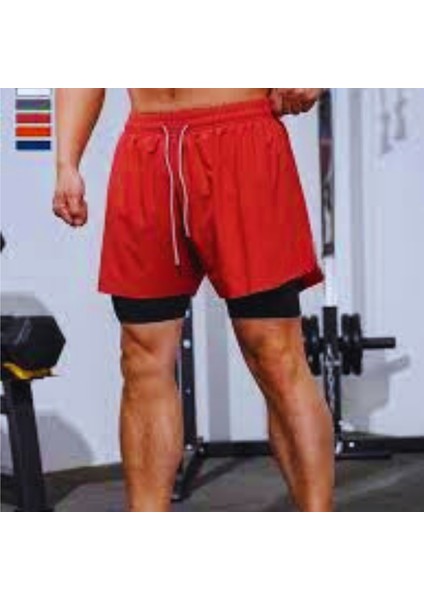 Cepsiz 2'si 1 Arada-Gym-Fitness-Antrenman-Kısa Taytlı Şort- Taytlı Şort Birleşik 2'si 1 Arada