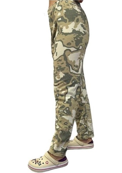 Kadın Desenli Yumuşak Polar Cepli Kışlık Pijama Eşofman Tek Alt modelleri