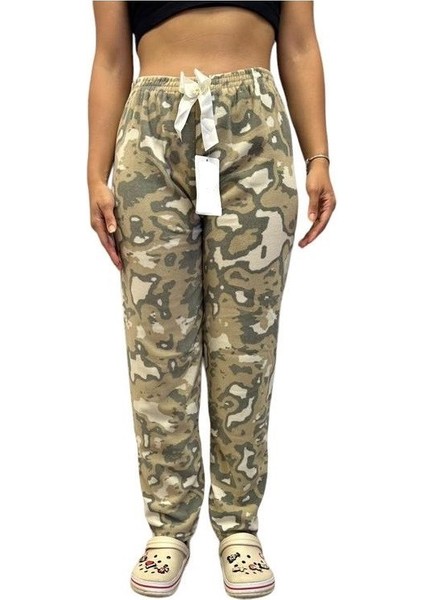 Kadın Desenli Yumuşak Polar Cepli Kışlık Pijama Eşofman Tek Alt fırsatları