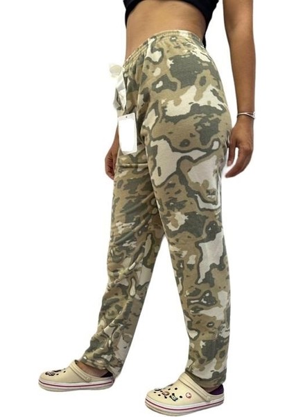 Kadın Desenli Yumuşak Polar Cepli Kışlık Pijama Eşofman Tek Alt indirimleri