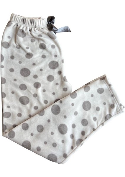 Kadın Desenli Yumuşak Polar Cepli Kışlık Pijama Eşofman Tek Alt