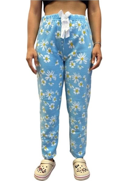 Kadın Desenli Yumuşak Polar Cepli Kışlık Pijama Eşofman Tek Alt fiyatları