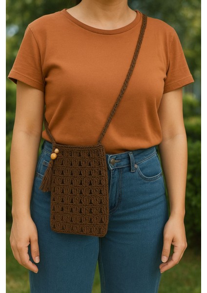 El Örgüsü Kahverengi Hasır Çanta – Bohem Yaz Omuz Çantası, Günlük Şık Plaj Çantası Kadın