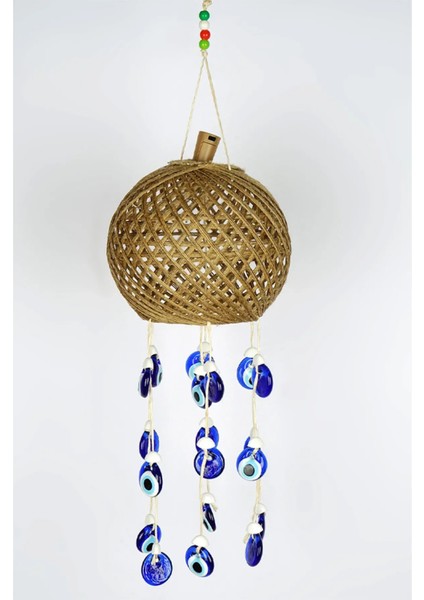 Işıklı Hasır Mavi Nazar Boncuklu Rüzgar Çanı - El Yapımı Bahçe ve Balkon Dekorasyonu modelleri