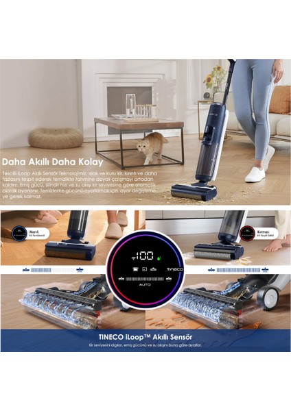 Tıneco Akıllı Islak & Kuru Kablosuz Şarjlı , Kablosuz Dikey Şarjlı Floor One S5 Süpürge