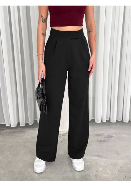 Kadın Bol Paça Pantolon – Yüksek Bel & Astarsız Rahat Kesim