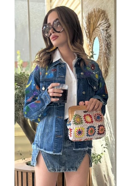 Özel Tasarım El Boyaması Desenli Oversıze Denim Kot Ceket – Kadın fırsatları