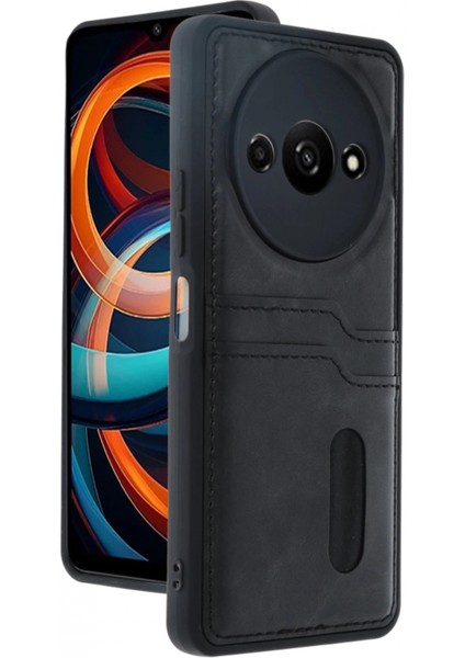 Xiaomi Redmi A3 4g Kılıf Sara Kartvizitli Deri Kılıf - Siyah