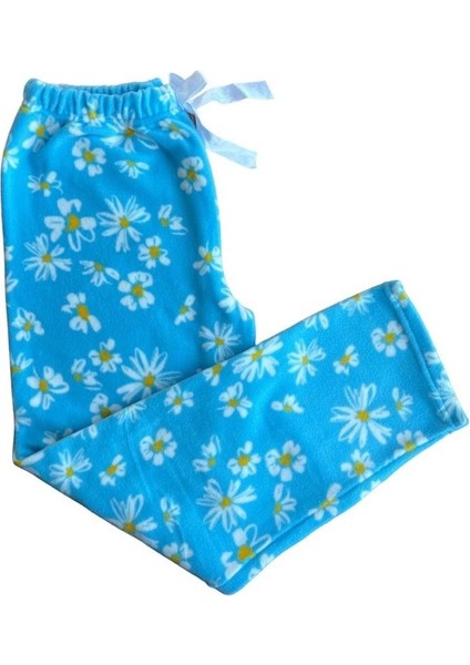 Kadın Desenli Yumuşak Polar Cepli Kışlık Pijama Eşofman Tek Alt