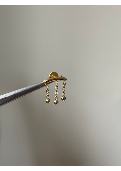 316 L Cerrahi Gold Renk Çelik Toplu Zincir Detaylı Sallantılı Kıkırdak Piercingi