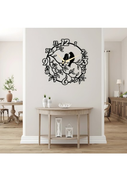 Kuş ve Dal Lazer Kesim Metal Duvar Saati Tepedentırnağa Özel Seri