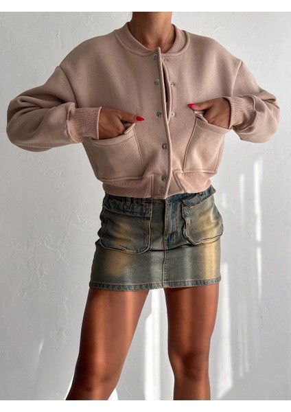 3 Iplik Şardonlu Önü Çıtçıtlı Cepli Ceket Bej F2226 fırsatları