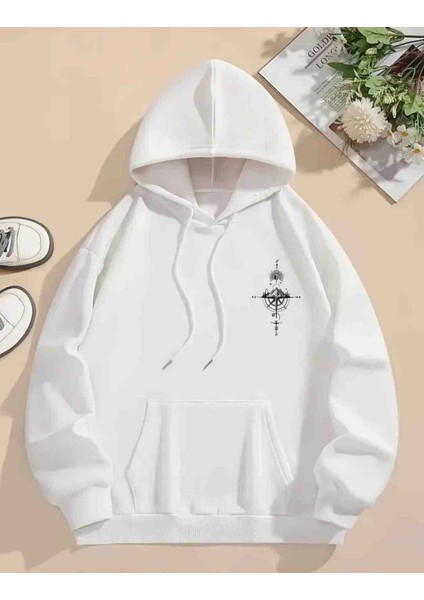 Pusula Baskılı Özel Tasarım Oversize Sweatshirt
