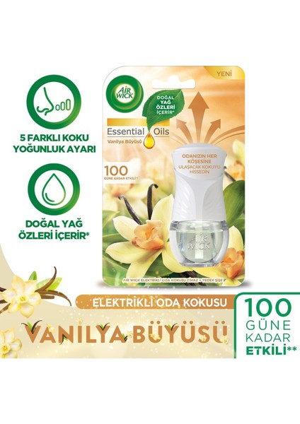Elektrikli Oda Kokusu Kit Vanilya Büyüsü (Cihaz + Koku) - Esansiyel Yağlar Içerir*