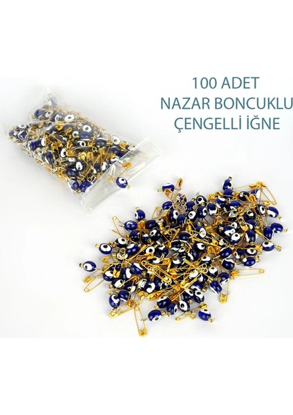 Oval Nazar Boncuklu Sarı Çengelli Iğne 100 Adet