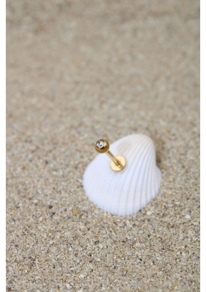 Piercing Cerrahi Çelik Piercing Zirkon Taşlı Kıkırdak Tragus Conch Gold Renk Tek Taşlı Klasik