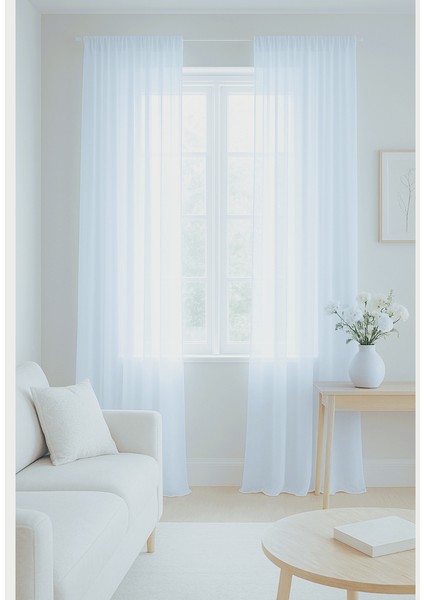 Düz Pilesiz Keten Beyaz Tül Perde