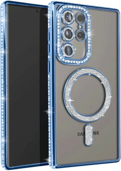 Samsung Galaxy S23 Ultra Joke Simli Magneticsafe Kılıf - Mavi