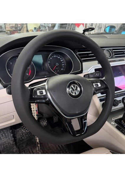 Dikişli Direksiyon Kılıfı Siyah Deri Siyah Dikişli B8 Vw Passat Için