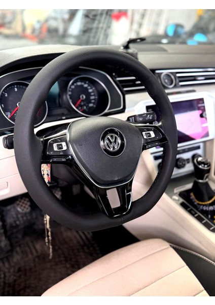 Dikişli Direksiyon Kılıfı Siyah Deri Siyah Dikişli B8 Vw Passat Için fiyatları
