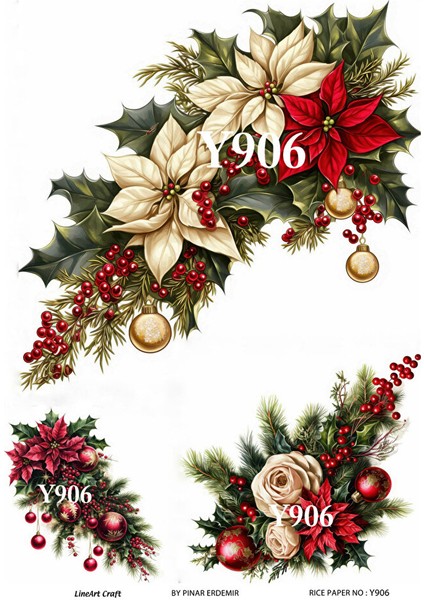 Y906 Yeniyıl Serisi Krizantem, Yılbaşı Çiçeği 29*42 cm Pirinç Dekopaj