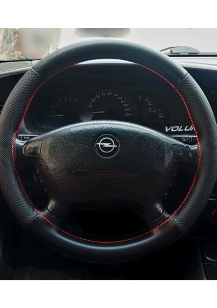 Dikişli Direksiyon Kılıfı Noktalı Deri Minikare Karbon Deri Kırmızı Dikişli Opel Vectra B Kasa