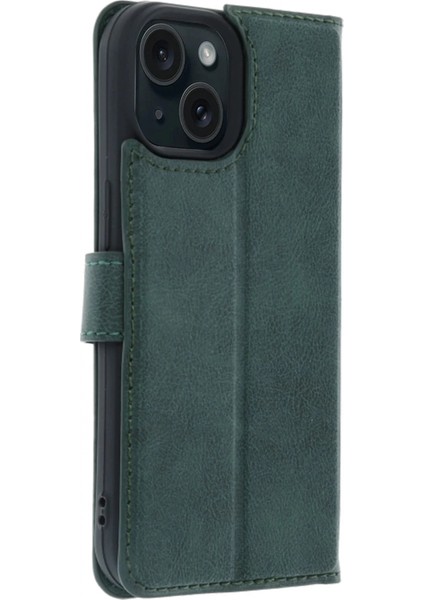 Apple iPhone 15 Trend S Plus Kapaklı Kılıf - Yeşil indirimleri