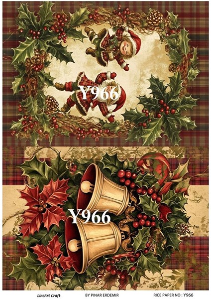 Y966 Yeniyıl Serisi, Çan, Çocuk Desenli Pirinç Dekopaj 30*42 cm