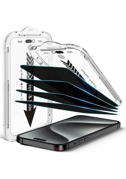 iPhone 16 Pro Max Ekran Cam Koruyucu Hayalet Privacy 5d Tamperli Cam Filmi Hizalama Oturtma Aparat