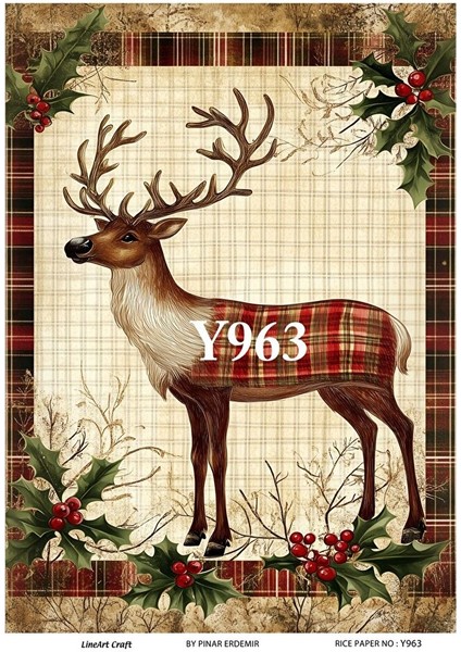 Y963 Yeniyıl Serisi, Ekose, Geyik Desenli Pirinç Dekopaj 30*42 cm