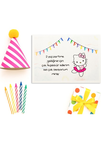 10X14 cm Hello Kitty Temalı Kişiselleştirilebilir 10 Adet Doğum Günü Tebrik Kartı