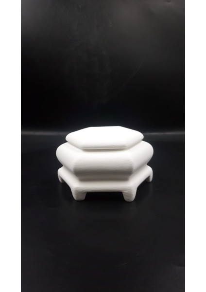 Altıgen Mücevherlik – Boyamaya Hazır Çini Bisküvi Takı Kutusu | 6 cm Kenar, 7 cm Yükseklik