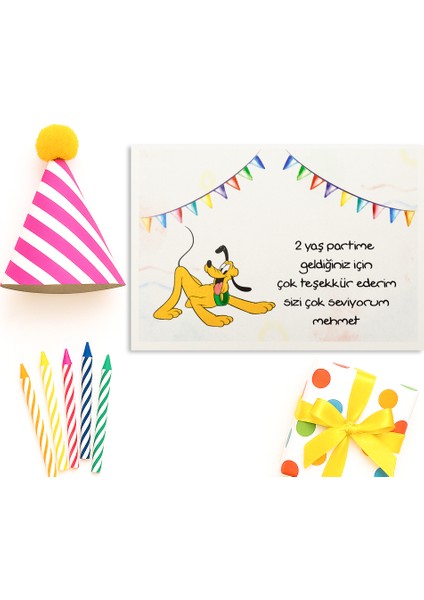 10X14 cm Pluto Temalı Kişiselleştirilebilir 10 Adet Doğum Günü Tebrik Kartı Model-10