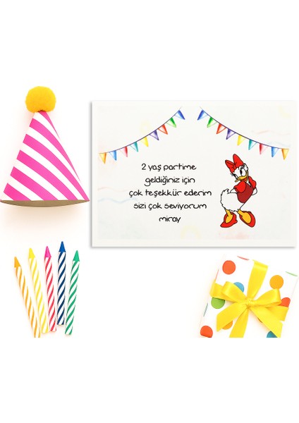 10X14 cm Daisy Duck Temalı Kişiselleştirilebilir 10 Adet Doğum Günü Tebrik Kartı Model-7