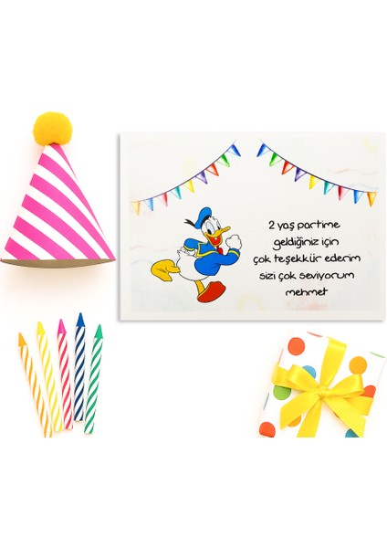 10X14 cm Donald Duck Temalı Kişiselleştirilebilir 10 Adet Doğum Günü Tebrik Kartı