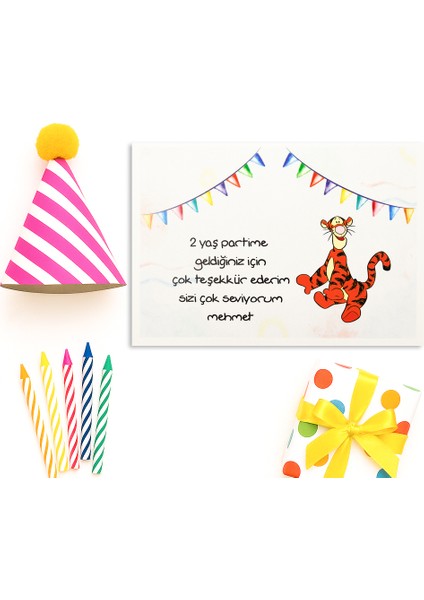 10X14 cm Tigger Temalı Kişiselleştirilebilir 10 Adet Doğum Günü Tebrik Kartı Model-11