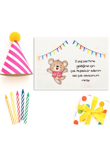 10X14 cm Sevimli Ayıcık Temalı Kişiselleştirilebilir 10 Adet Doğum Günü Tebrik Kartı
