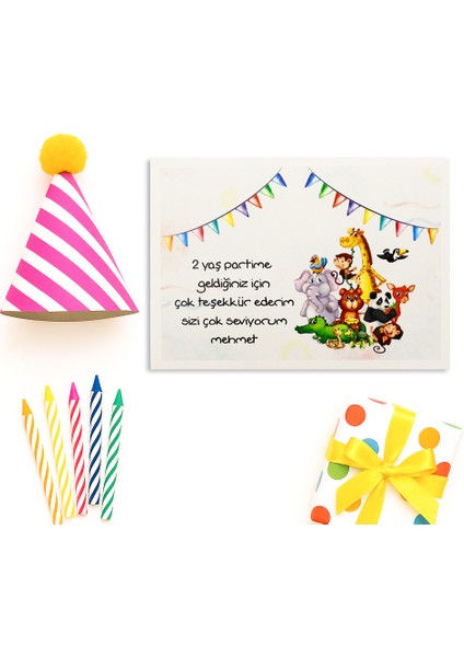 10X14 cm Safari Temalı Kişiselleştirilebilir 10 Adet Doğum Günü Tebrik Kartı