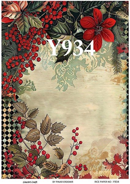 Y934 Yeniyıl Serisi Krizantem, Yılbaşı Çiçeği 29*42 cm Pirinç Dekopaj