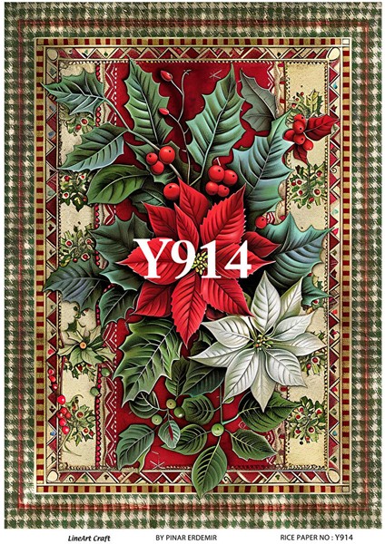 Y914 Yeniyıl Serisi Krizantem, Yılbaşı Çiçeği 29*42 cm Pirinç Dekopaj