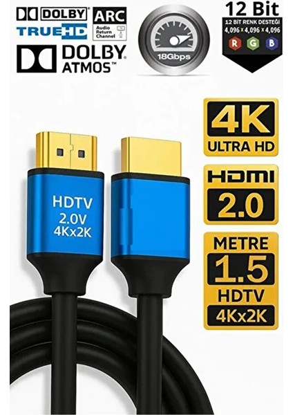1.5 Metre 4K High-Speed HDMI Cabble 4K 120Hz Gold Plated 1.5m Pc/ps3/tv Hdtv Ultra Görüntü Kablosu