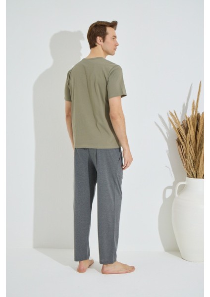 Erkek Mavi Bisiklet Yaka Kısa Kol Yuvarlak Yaka Cepli Yazlık Pamuklu Pijama Takımı fiyatları
