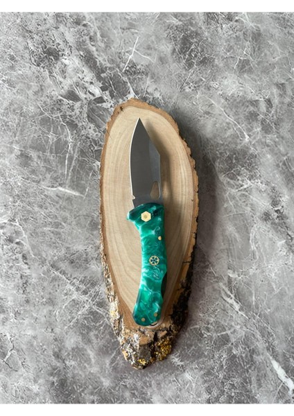 Epoksi Kabzeli Kamp Çakısı – 7 cm Namlu – Sırttan Kilitli – El Yapımı Kılıflı