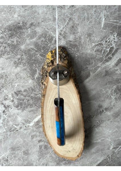 Hibrit Mavi Epoksi Kabzeli El Yapımı Kılıflı Kamp ve Av Bıçağı – 24 cm modelleri