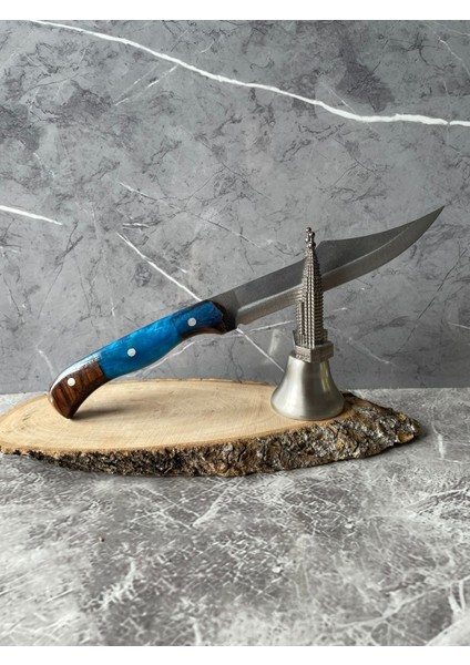Hibrit Mavi Epoksi Kabzeli El Yapımı Kılıflı Kamp ve Av Bıçağı – 24 cm fırsatları