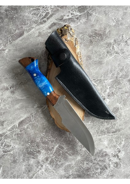 Hibrit Mavi Epoksi Kabzeli El Yapımı Kılıflı Kamp ve Av Bıçağı – 26,5 cm fiyatları