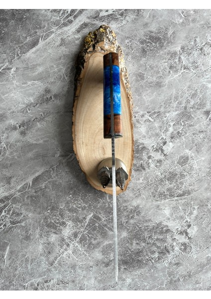 Hibrit Mavi Epoksi Kabzeli El Yapımı Kılıflı Kamp ve Av Bıçağı – 26,5 cm modelleri