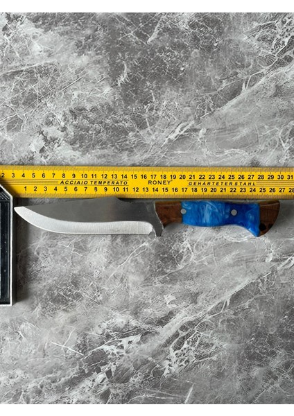 Hibrit Mavi Epoksi Kabzeli El Yapımı Kılıflı Kamp ve Av Bıçağı – 26,5 cm indirimleri