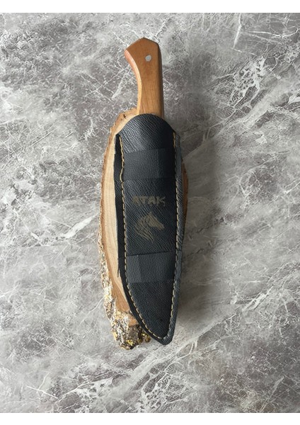 Atak Ayyıldız Desenli Kamp ve Av Bıçağı | Pirinç Balçaklı, Ceviz Kabzeli – 27,5 cm