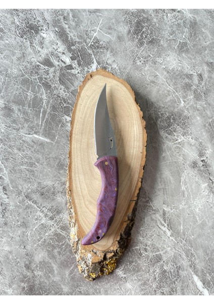 Epoksi Kamp Çakısı – 8 cm Namlu – Sırttan Kilitli – Kılıf Dahil – El Yapımı